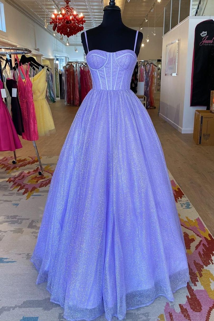 Prom Dress Cheap, Princess Light Blue A-line Straps Long Prom Gown