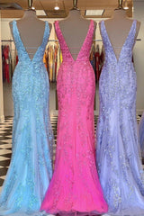 Prom Dress Dresses, Plunge V Neck Lace Appliques Long Prom Dress