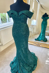Bridesmaids Dresses Long, Off the Shoulder Burgundy Sequins Mermaid Long Formal Dress
