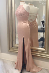 Prom Dress2039, Blush Halter Mermaid Long Evening Dress