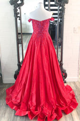 Fairy Dress, Elegant Off the Shoulder Red Beaded Long Formal Gown