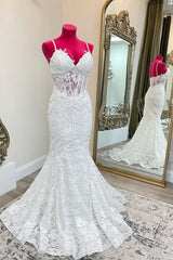 Wedding Dress 2022, Mermaid White Lace Long Wedding Dress