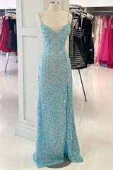 Party Dress And Gown, Tiffany Blue Sequin Mermaid Long Formal Dress