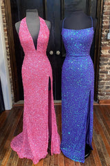 Cocktail Party Outfit, Simply Red Sequin Mermaid Long Prom Dress with Slit