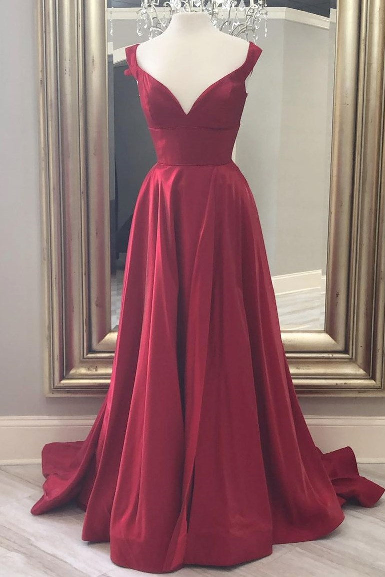 Bridesmaids Dresses Colorful, Off the Shoulder Red A-line Long Formal Dress