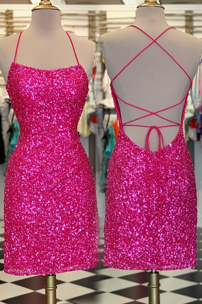 Bridesmaid Dresses Color Palette, Neon Pink Sequin Bodycon MiniDress