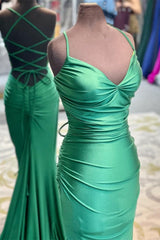 Elegant Gown, Elegant Green Mermaid Spaghetti Straps Long Prom Dress