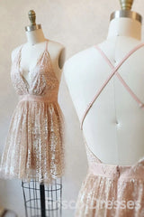 Evening Dress 1931S, Deep V-neck Spaghetti Straps Sleeveless Short Prom Dresses, Homecoming Dresses