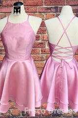 Evening Dress Suit, Candy Pink Spaghetti Straps Sleeveless Stain Short Prom Dresses, Homecoming Dresses