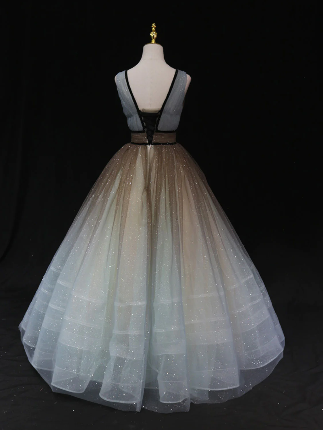 Formal Dressed Long Gowns, Glitter A-Line V Neck Tulle Long Prom Dress Tulle Long Formal Party Dress