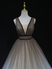 Formal Dress Long Gown, Glitter A-Line V Neck Tulle Long Prom Dress Tulle Long Formal Party Dress
