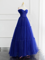Formal Dress For Ladies, Burgundy A-line Off Shoulder Tulle Shiny Long Prom Dress