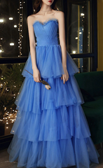 Formal Dress For Wedding Party, Blue Sweetheart Strapless Formal Graduation Dress Sweet 16 Dress