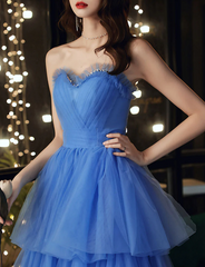 Formal Dress Floral, Blue Sweetheart Strapless Formal Graduation Dress Sweet 16 Dress