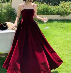 Formal Dress Off The Shoulder, Burgundy A-Line Spaghetti Straps Elegant Long Prom Dress Formal Party Dress