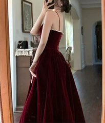 Formal Dresses For Middle School, Burgundy A-Line Spaghetti Straps Elegant Long Prom Dress Formal Party Dress
