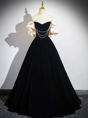 Formal Dresses To Wear To A Wedding, Black A-Line Velvet Long Prom Dress Formal Party Dress
