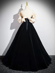 Formal Dress Inspo, Black A-Line Velvet Long Prom Dress Formal Party Dress