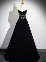 Formal Dresses And Evening Gowns, Black A-Line Velvet Long Prom Dress Formal Party Dress