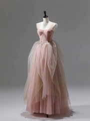 Formal Dresses Classy Elegant, Pink A-Line Tulle Long Prom Dress Evening Gown