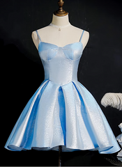 Party Dress Satin, Light Blue Satin Sweetheart Homecoming Dress, Blue Short Prom Dress, Party Dress