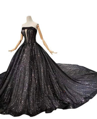 Club Outfit For Women, Top View Designer Shimmery Black Ball Gown Custom Made Bridal Occasion And Party Wear