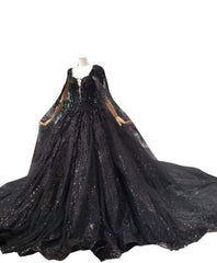 Modest Dress, Top View Designer Shimmery Black Ball Gown Custom Made Bridal Occasion And Party Wear
