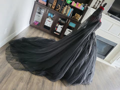 Wedding Dress Aesthetic, Black Full Ballgown With High Neck Veil Wedding Dress, Bridal Gown With Long Train Sleeveless Sweetheart Strapless