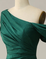 Party Dresses Vintage, Dark Green Off The Shoulder Long Glitter Prom Dress With Split