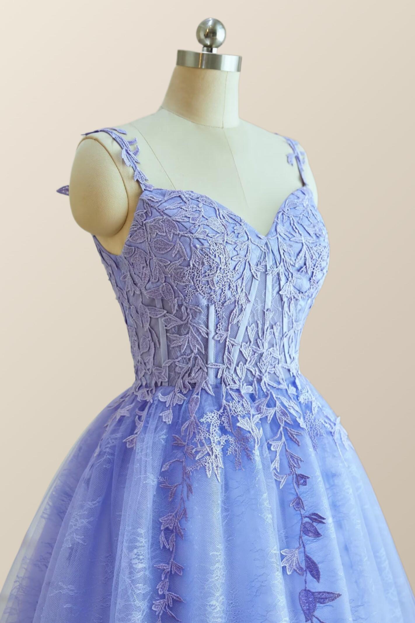 Bridesmaid Dresses Inspiration, Straps Periwinkle Lace Appliques A-line Short Dress