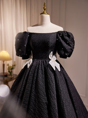 Prom Dresses For Girl, Elegant Black A-Line Off Shoulder Prom Dress with Beads
