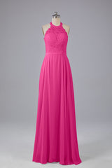 Homecoming Dress Cute, Elegant Halter Illusion Lace Floor Length Bridesmaid Dresses