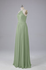 Formal Dress Ideas, Elegant Keyhole Halter Lace Long Bridesmaid Dresses