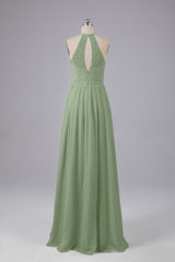 Formal Dress Idea, Elegant Keyhole Halter Lace Long Bridesmaid Dresses