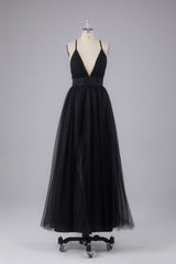 Party Dresse Idea, Elegant Tulle Spaghetti Straps Backless Floor Length Prom Dress