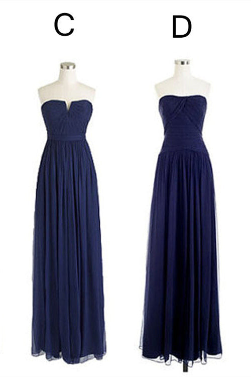Evening Dresses Store, Elegant A-Line Navy Blue Chiffon Long Bridesmaid Dress