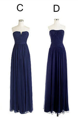 Evening Dresses Store, Elegant A-Line Navy Blue Chiffon Long Bridesmaid Dress