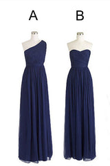 Evening Dress Ideas, Elegant A-Line Navy Blue Chiffon Long Bridesmaid Dress