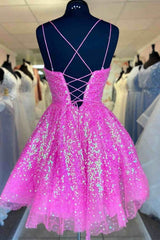 Formal Dress Australia, Cute Hot Pink Sequins A-Line Homecoming Dress Hoco Night Dresses