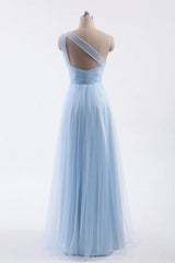 Homecoming Dress Fitted, One Shoulder Sweetheart Ice Blue Bridesmaid Dress