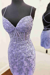 Homecoming Dresses Style, Tie Back Blue Appliqued Bodycon Homecoming Dress