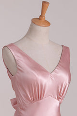 Homecoming Dresses 2040, V-Neck Pink Tie Back Mermaid Bridesmaid Dress