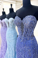 Prom Dresses Casual, Sweetheart Periwinkle Keyhole Mermaid Prom Dress with Appliques