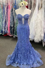 Prom Dresses 2035, Sweetheart Periwinkle Keyhole Mermaid Prom Dress with Appliques