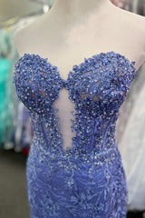 Prom Dresses Outfits, Sweetheart Periwinkle Keyhole Mermaid Prom Dress with Appliques