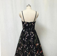 Wedding Dress With Color, Black Floral Fairy Prom Dress Long Evening Gowns For Wedding