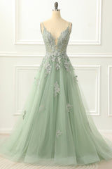 Homecoming Dresses Red, Spaghetti Straps Tulle Green Prom Dress with Appliques