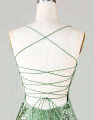 Party Dress Bridal, Cute Green Spaghetti straps  Lace Up Sequined Homecoming Party Dress