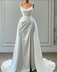 Wedding Dress Back, Beautiful White Long A-line Spaghetti Straps Wedding Dresses With Beads