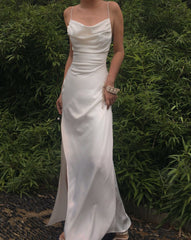 Sexy Mermaid Cowl Neck Spaghetti Straps White Silk Prom Dresses